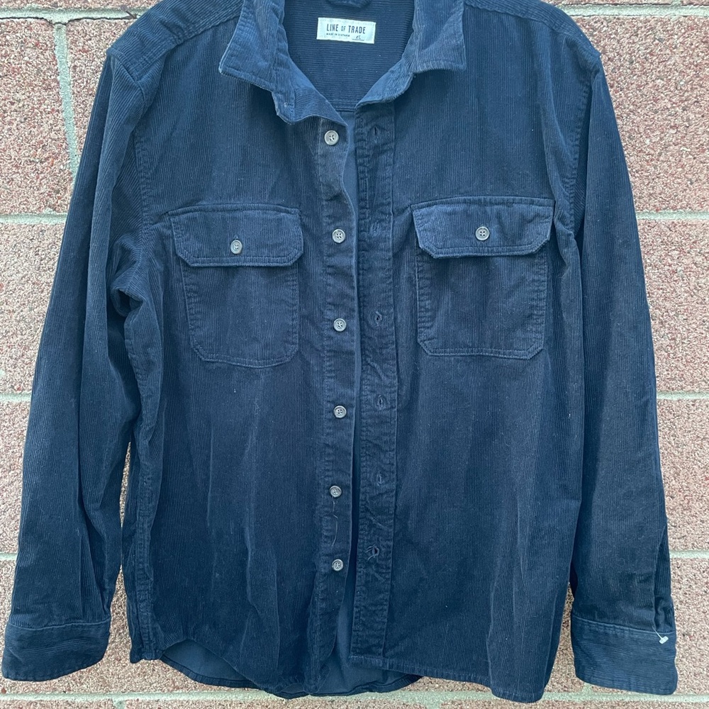 Line of Trade Mens Work shirt Casual Button Down Corduroy Double Elbow XL Navy